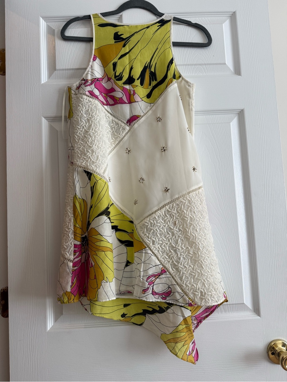 Anthropologie Cream, Lime & Pink Patchwork High-Low Dress - Picture 2 of 8